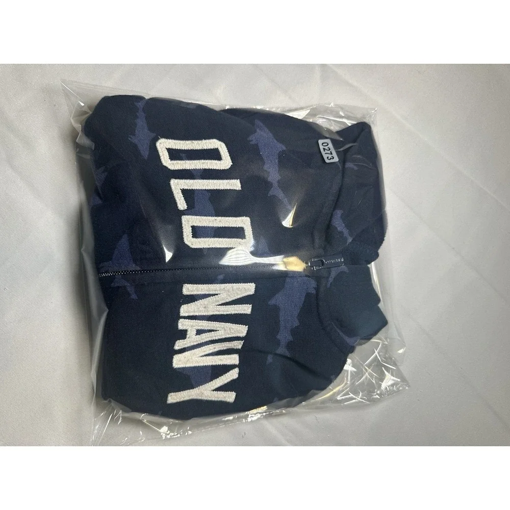 Old Navy Toddler Boys Shark Print Zip Up Hoodie Jacket Size 2T Navy Blue Fleece